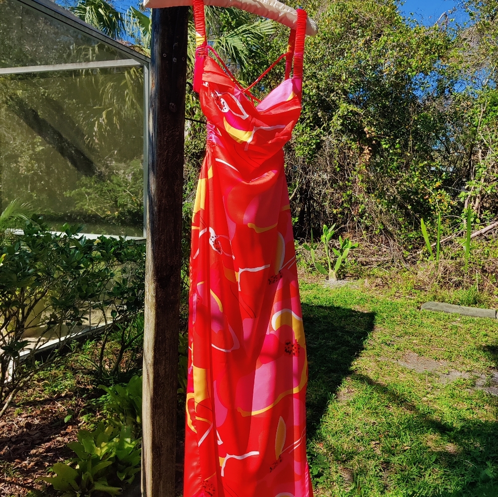 Vibrant Backless Dress - Pink and Red Floral - Picture 8 of 16
